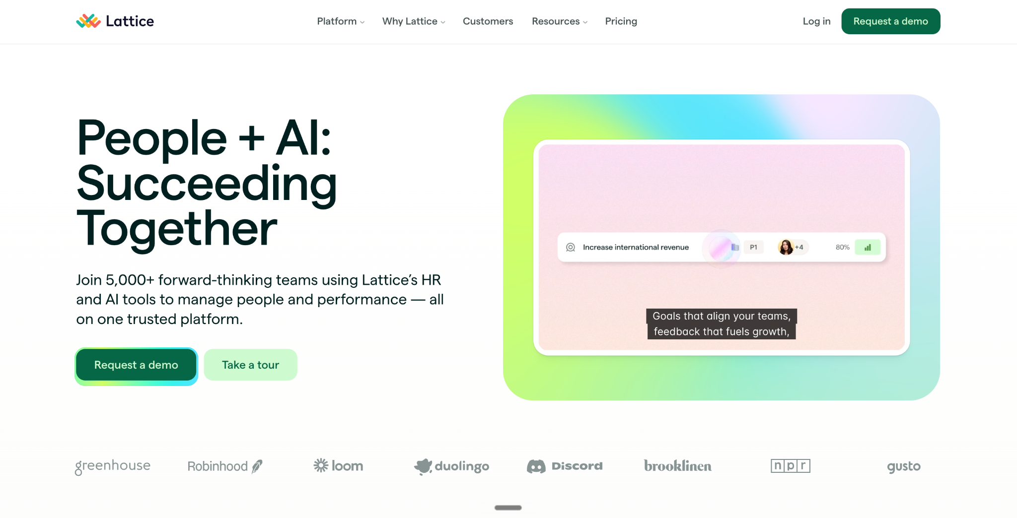 Lattice homepage showing its people and AI performance management platform