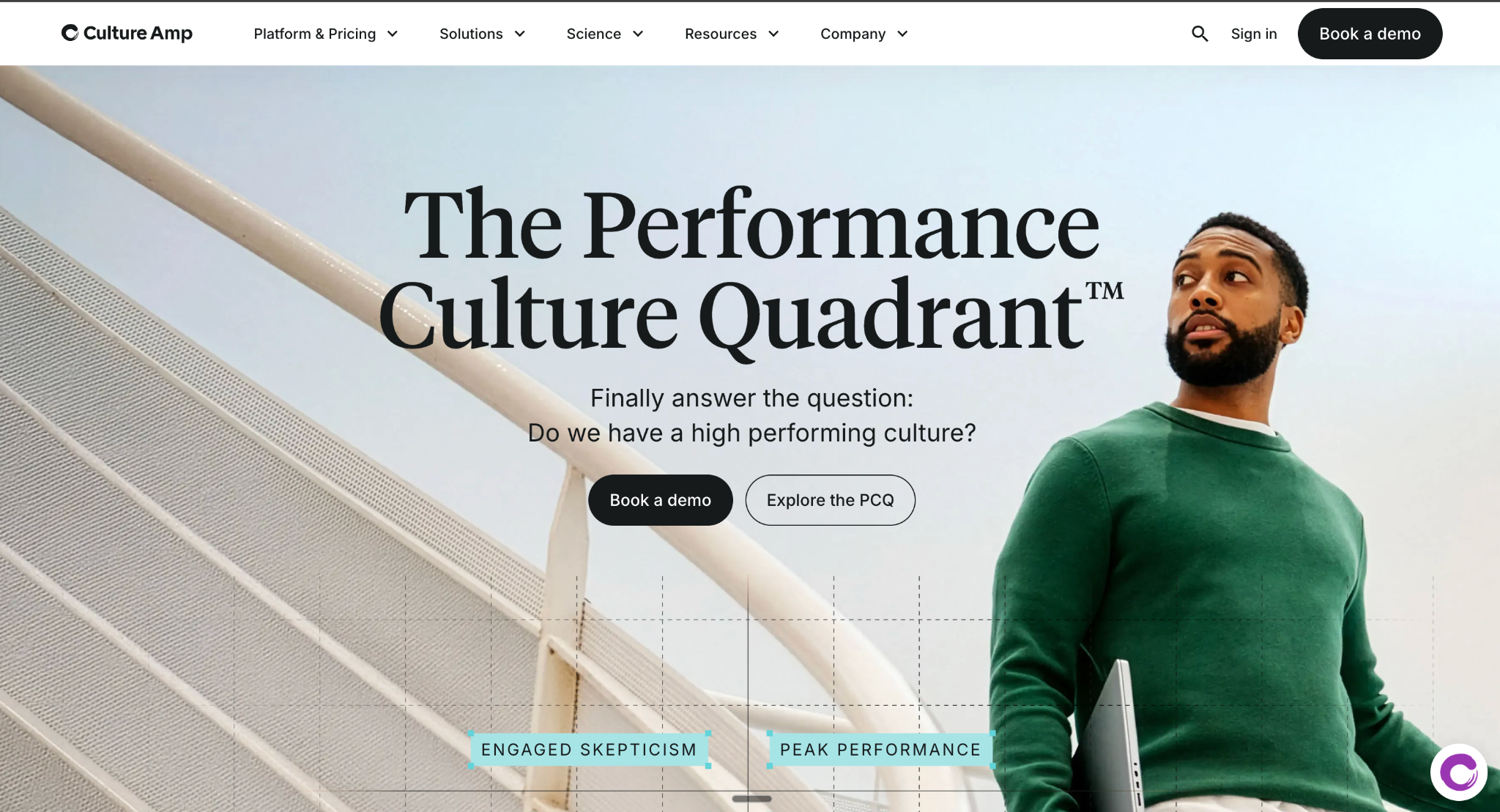 Culture Amp homepage showing the Performance Culture Quadrant