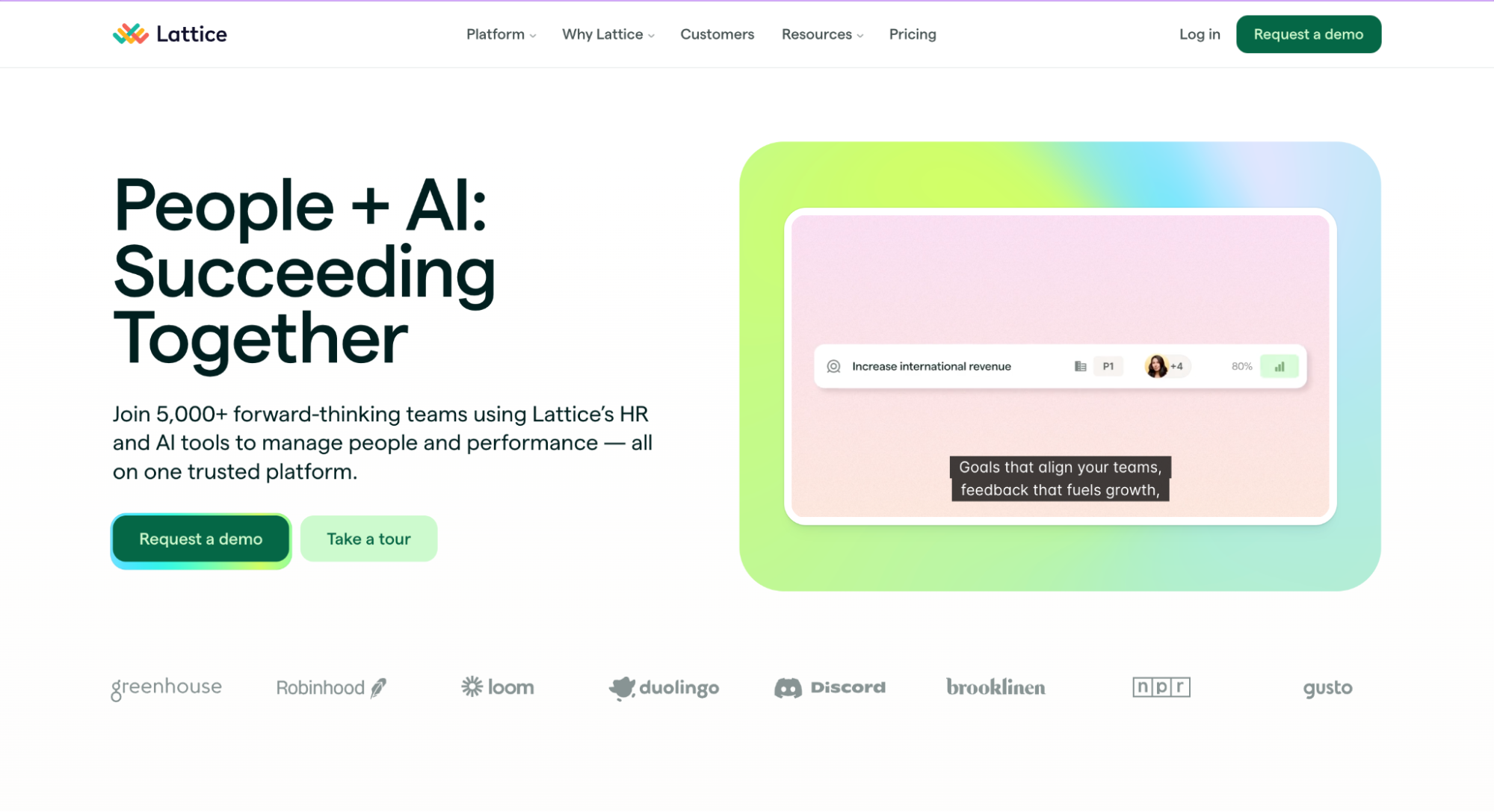Lattice homepage with the People + AI Succeeding Together headline