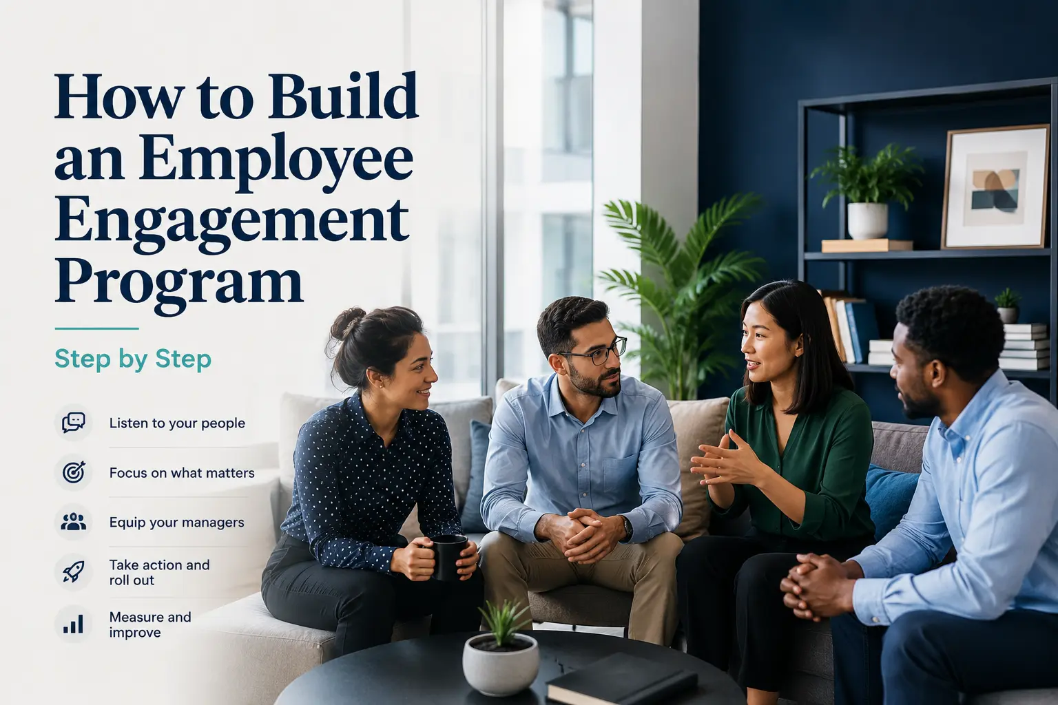 Illustration of how to build an employee engagement program step by step