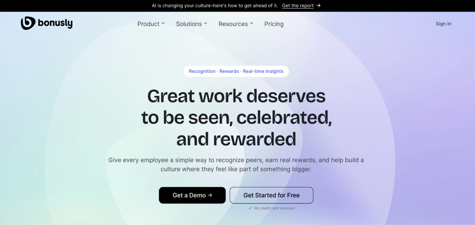 Bonusly homepage showing its peer recognition and rewards platform